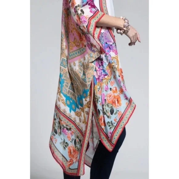 SOLD OUT Ajoure Colorful Italian Baroque Floral Print Lightweight Kimono Open - Picture 7 of 7